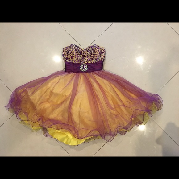 Partytime  purple and yellow dress size 4 - Picture 2 of 8